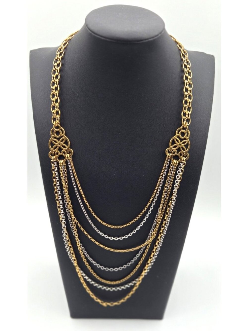 Brighton Cleopatra Gold Tone 7-Layered Chain Necklace Heart Shaped Charm & Clasp